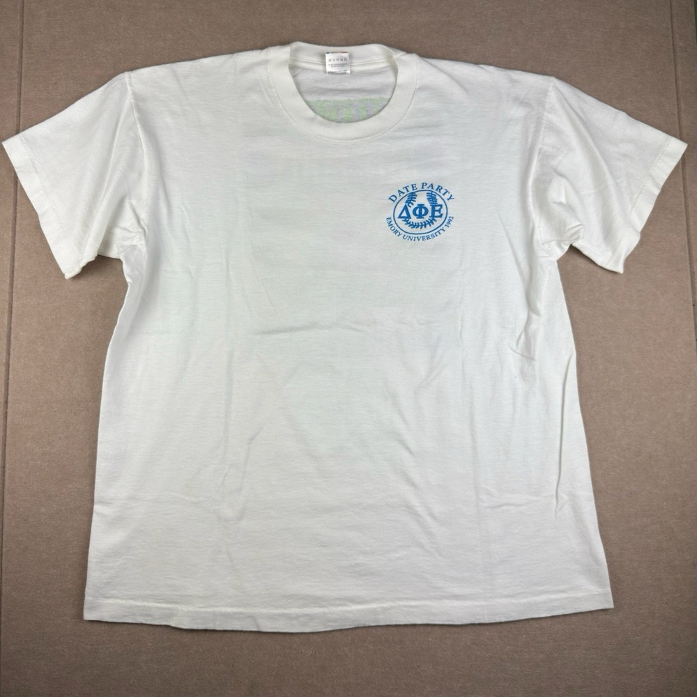 Vintage‎ 1992 Braves ΔΦΕ T-Shirt Men XL White Single Stitch Atlanta Emory USA